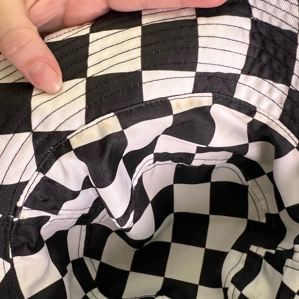 Y2K Smiley Daisy Reversible Bucket Hat Black Checkerboard Festival Hat - Picture 5 of 7